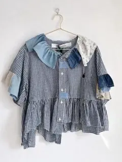 古着 リメイク品】リメイクシャツ トップス ギンガムチェック 新品未 