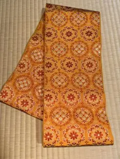 オレンジ花柄刺繍 半幅帯