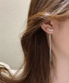 ピアス　パール　3連　シルバー