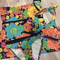 ru 花柄　ビキニ　水着　ワンピ付き　11号