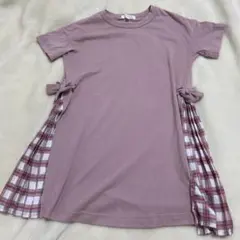 120女の子　ピンク ワンピース サイドリボン　3can4on サンカンシオン