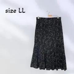 1746 ドット柄 フレアスカート マーメイドシルエット 黒×グレー LL