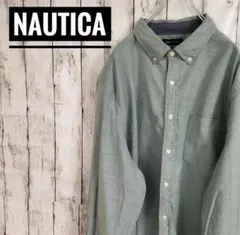 海外製ノーティカNAUTICA刺繍ロゴ　古着ボタンダウンシャツ緑XXL
