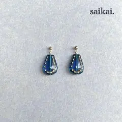 [558]ブルーグリーンのチェコガラスのシンプルピアス ハンドメイド ドロップ