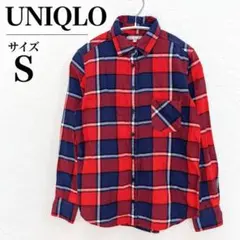 ユニクロ S 綿100% フランネルチェックシャツ 赤 紺 ネルシャツ 定番