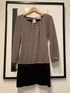 【クリーニング済】ルーデルー ボーダー長袖ワンピース