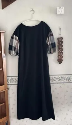 38 M ブルーレーベル クレストブリッジ 袖チェック　ワンピース ブラック