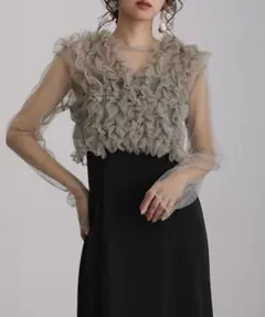 チュールフリルベストシアートップスワンピース3点セット