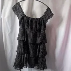 黒ドット柄☆ティアードノースリーブチュニック　M