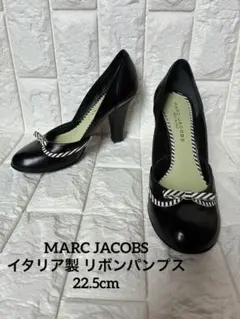 MARC JACOBS イタリア製 リボンパンプス ボーダー柄 35 1/2 黒のサムネイル