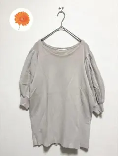 LL インデックス　5部袖　ニットブラウス　パフスリーブ　ベージュ　ぽわん袖