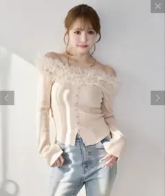 niceclaup チュールフリルオフショルニットピンクのサムネイル