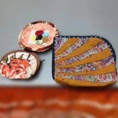 ハンドメイド パッチワーク花柄ポーチ3点セット