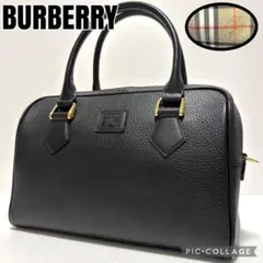 653✨美品✨バーバリー ミニボストンバッグ レザー ノバチェック ブラック 黒