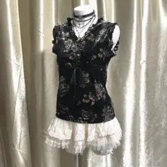 ベロアノースリーブ フリル 薔薇 coquette 森ガール フェアリーグランジ