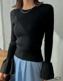 DHOLIC ブラックリブニット フレア袖 S～M