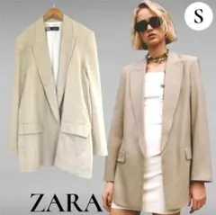 ZARA ザラ ナチュラルベージュ リネン混紡テーラードジャケット S