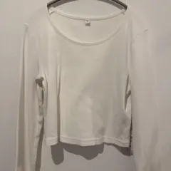GUリブ編み ホワイト 長袖 トップス
