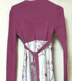 フラワードッキングコルセットニットワンピース　花柄　ピンク