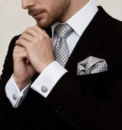 メンズネクタイ　シルバー　格子柄