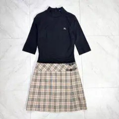 バーバリーブルーレーベル ドッキングワンピース ノバチェック 七分袖 黒