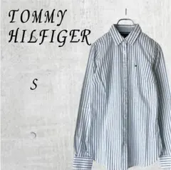 【TOMMY HILFIGER】ストライプ ロゴ刺繍 長袖シャツ S相当