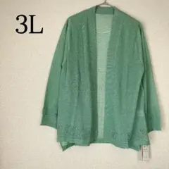 幾何学模様 トッパーカーディガン ロングカーデ 3L 大きいサイズ ミント系