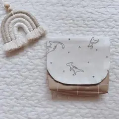 ハンドメイド　移動ポケット　恐竜　チェック　ベージュ