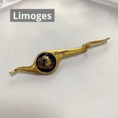 Limoges リモージュブローチ　ブルー装飾 アンティーク調　ヴィンテージのサムネイル