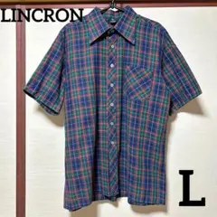☆美品☆ LINCRON ヴィンテージ 半袖チェックシャツ L ネイビーのサムネイル