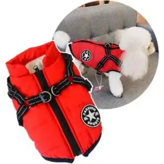 【新品未使用】犬服 ダウン風ベスト ハーネス付 背中ファスナー 反射素材 防水のサムネイル