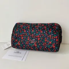 【COACH】コーチ　ポーチ　フラワー　花柄　メイクポーチ　新品　タグ付き　黒