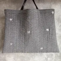 レッスンバック ダークグレー ハート ヌビ ハンドメイド 絵本バック