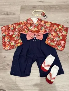 女子 袴ロンパース ベビー 90 ちりめん 花柄