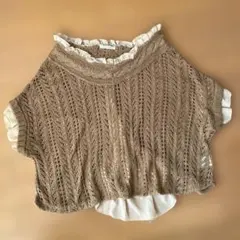 axes femme ベージュ レース編み ニット 半袖