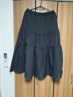 ティアードデザイン 黒　ロングスカート Lサイズ