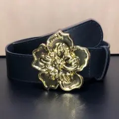 ベルト,ブラック,バックル,ゴールド,フラワー,全長102センチ,幅4.2センチ