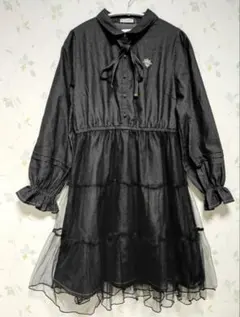 新品 axesfemme胸刺繍デニム×チュールワンピースfreeブラック