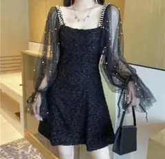 【新品、未使用】 Fashionワンピースドレス ミニ丈 シースルー 黒 M