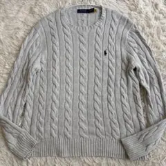美品 ポロラルフローレン ケーブルニット コットン クルーネック ポニーロゴ