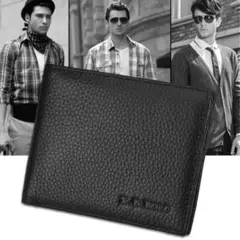 本革　二つ折り財布　コンパクト　メンズ　黒　ブラック　薄い財布　おしゃれ　人気