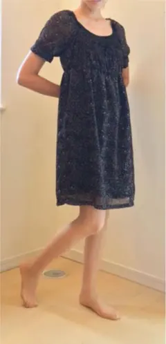 PAGE BOY ひざ丈 小花柄Aラインワンピース（黒）