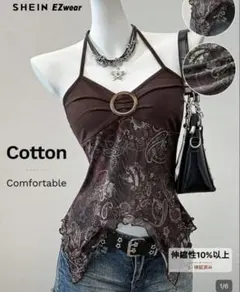 SHEIN ウェスタンスタイルニットプリントメッシュキャミソール