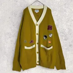 タイムリーワーニング　カーディガン　白　黄色　M　ワッペン　リブ編み　美品のサムネイル