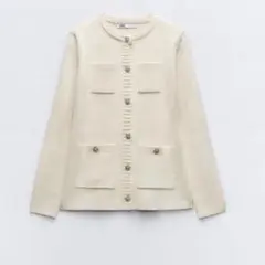 ZARA ニットカーディガン キルティングショルダー&ラインストーンボタン