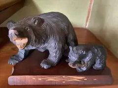 工芸品　木製クマの親子彫刻セット