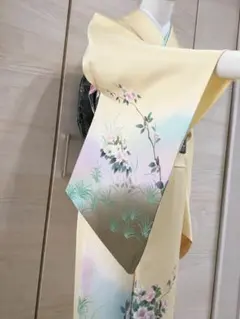 岡重 お召し 小紋 正絹 唐花 花唐草 反端布 トールサイズ イ6797