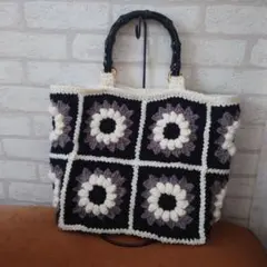ハンドメイド かぎ針編みハンドバッグ お花のモチーフ編み