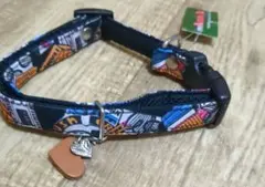 カラフルプリント ブラック犬用首輪 Lサイズ