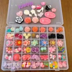 デコパーツ★まとめ売り③ケース付き☆100個以上★お花 コスメ ハートなど